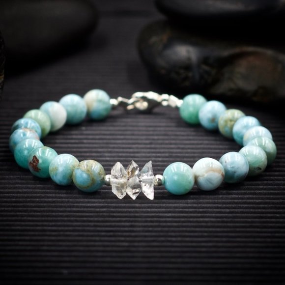 Larimar and Herkimer Diamond Bracelet - Handmade to Order - Picture 1 of 2